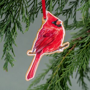 Male Cardinal, Watercolor, Christmas Ornament, Handmade, Bird Lover Gift, Stocking Stuffer image 1