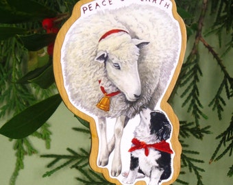 Border Collie, Ornament, Sheep Ornament, Peace on Earth, Christmas Ornament, Sheepdog Ornament, Border Collie puppy, Border Collie Gift