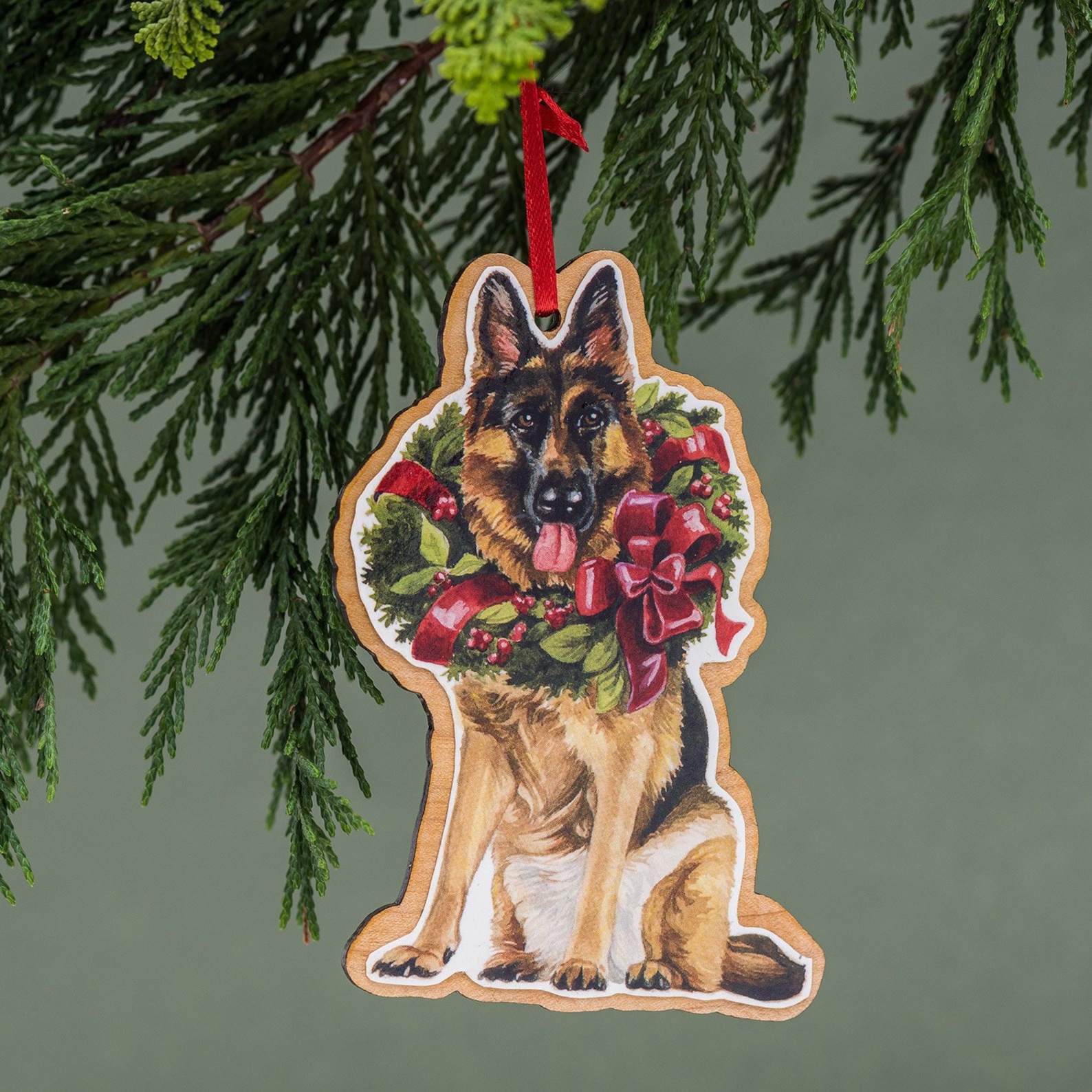 German Shepherd, Christmas Ornament, Wood Tree Ornament, German