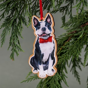 Boston Terrier,Christmas Ornament,Handmade ornament,Dog Ornament, Boston Terrier Gift, Wood Tree Ornament,Pet Ornament, Pet Stocking Stuffer