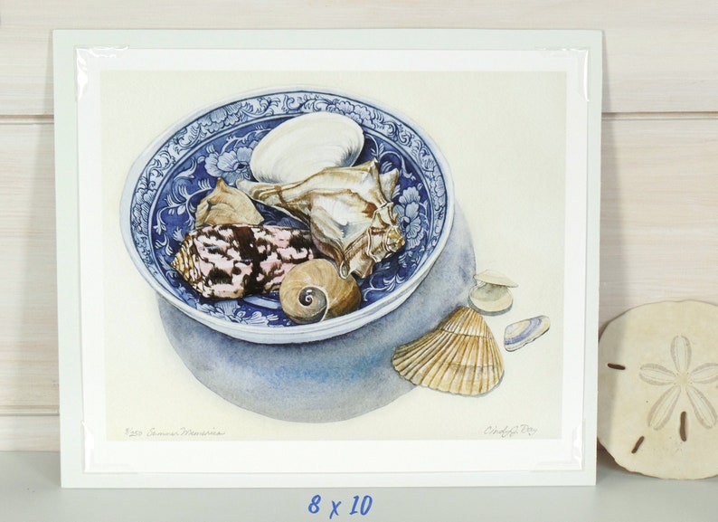 Seashell Watercolor, Blue and White, Chinoiserie Art, 5x7 Watercolor,Seashell Art,Chinoiserie Watercolor,Beach House Decor,Coastal Wall Art, image 5