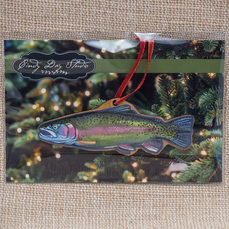 Rainbow Trout Wood Christmas Tree Ornament Handmade Fly Etsy
