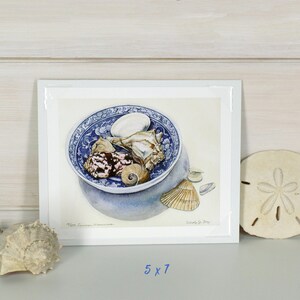 Seashell Watercolor, Blue and White, Chinoiserie Art, 5x7 Watercolor,Seashell Art,Chinoiserie Watercolor,Beach House Decor,Coastal Wall Art, image 4