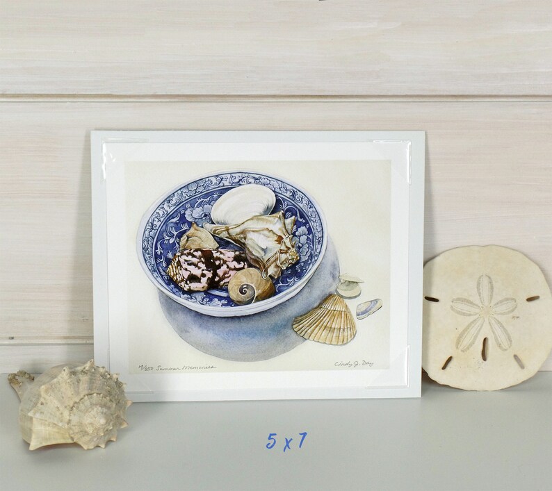 Seashell Watercolor, Blue and White, Chinoiserie Art, 5x7 Watercolor,Seashell Art,Chinoiserie Watercolor,Beach House Decor,Coastal Wall Art, image 4