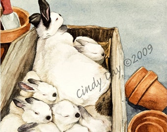 Baby Bunnies, Bunny Nest, Watercolor Art , Bunny Family, Nest, Woodland Nursery, Nursery Art, Baby Animal Nest, Baby Shower Gift