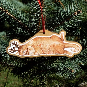 Orange Tabby Cat with Antlers Handmade Wooden Christmas Ornament - Watercolor Cat Ornament, Cute Animal Lover Gift,  Cat Lover Gift