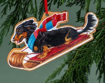 Dachshund Ornament, Sled Dog, Dachshund Gift, Dachshund Christmas, Doxie, Dog Ornament, Weiner Dog Ornament, Dog lover Gift, Pet Lover Gift