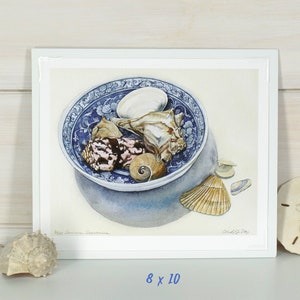 Seashell Watercolor, Blue and White, Chinoiserie Art, 5x7 Watercolor,Seashell Art,Chinoiserie Watercolor,Beach House Decor,Coastal Wall Art, image 6