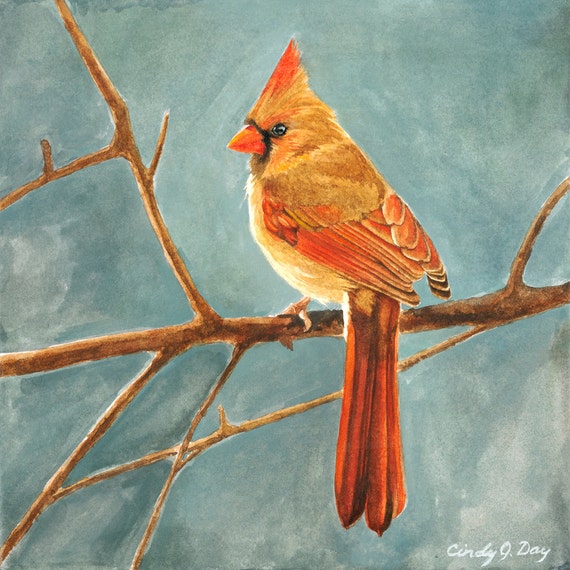Home & Living Wall Hangings Wall Décor Northern Cardinal Watercolor