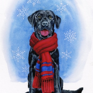 Black Lab, Winter, Christmas, Dog Art, Black Lab gift, Watercolor, Fine Art Print