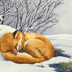 Watercolor, Fox Wall Art, Fox, Winter Landscape, Fox Art Print, Snow Landscape, Fox Watercolor, Woodland Animals