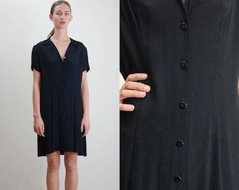 Vintage Dress / Vintage 90s Dress / Black Dress / 90s Dress / Basic Black Dress / Grunge Dress / Minimal Dress / Shirt Dress / Medium Large