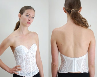 Fredericks/ Vintage Bustier/ Vintage Bra/ White Bustier/ Lace Bustier/ Pin Up/ Rocker/ Rockabilly/ Lingerie/ Underwear/ A Cup/ 34A