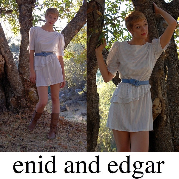 Pastel Peplum Dress Vintage 70s Pastel Striped Peplum Secretary Indie Hipster Mini Dress