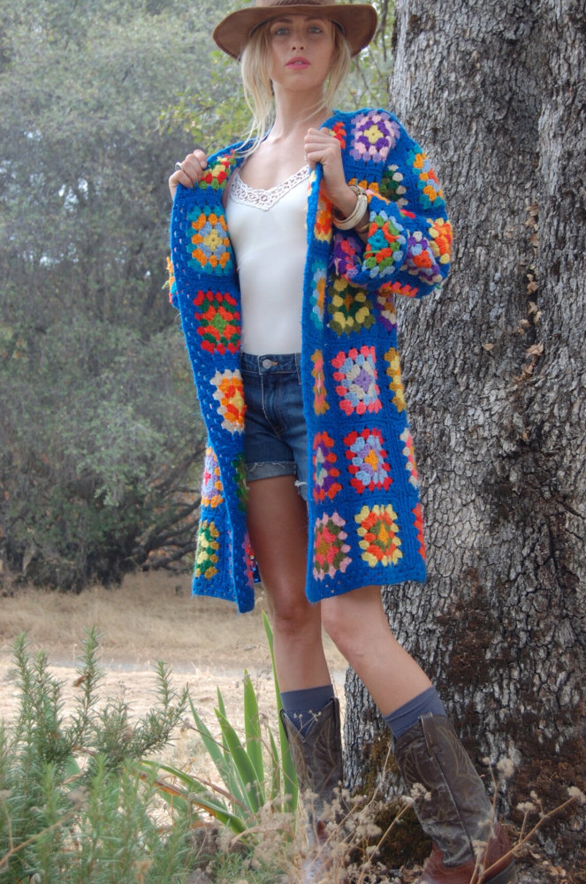 Crochet Cardigan Vintage 70s Crochet Granny Squares Blanket Etsy