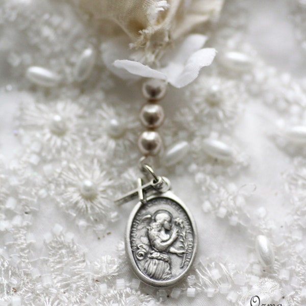 God is my strength - St. Gabriel Archangel silk prayer ribbon - retiring design - last few available - special price