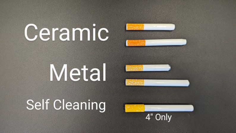 May include: A comparison chart of different types of vape coils. The chart shows ceramic, metal, and self-cleaning coils. The self-cleaning coil is labeled "4" Only".
