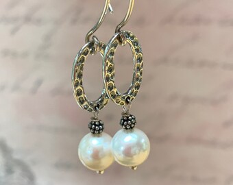 Freshwater Pearl and Sterling Silver Earrings on Rounded Hooks, Pearl Drop Earring, Graduation Gift, Birthday Gift