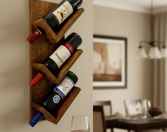 Rustic Wooden Wall Wine Rack, Farmhouse Bottle Storage