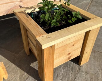 Handmade Rustic Wooden Raised Planter Box: Herb, Flower, Vegetable Bed