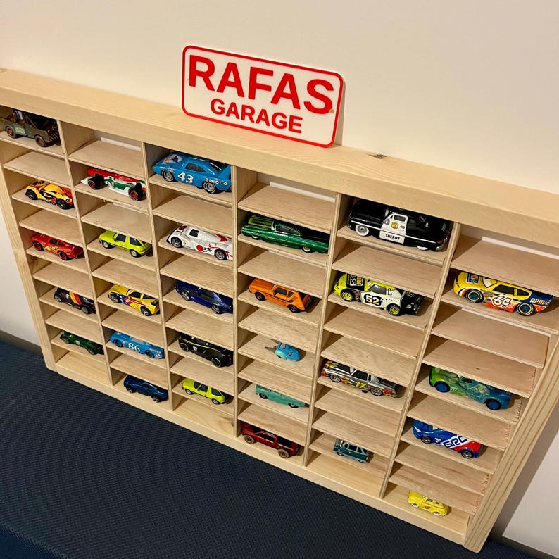 Wooden Hot Wheels Display Case: 60 Car Storage - Kids & Collectors and 3D Signs image 2
