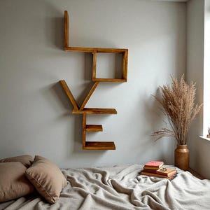 Rustic Wooden LOVE Shelf: Handmade Wall-Mounted Display Unit