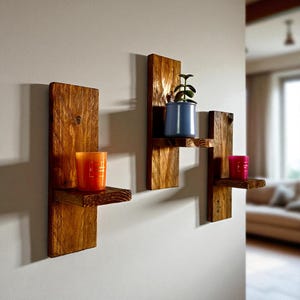 Small Rustic Wooden Wall Shelf Handmade – Farmhouse Display Shelf