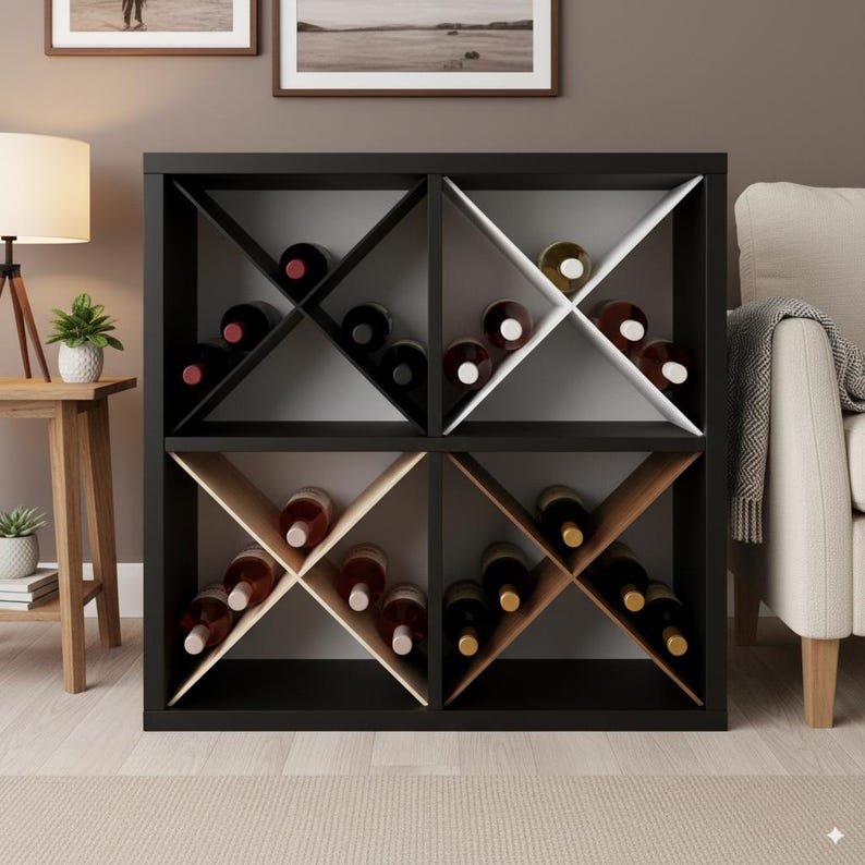 Diagonal Wooden Wine Rack Insert: IKEA Kallax Storage, Rustic Bar ...