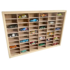 Wooden Hot Wheels Display Case Enclosed 60 Car Storage Rack Custom Matchbox Wall Shelf Toy Car Organizer for Kids & Collectors