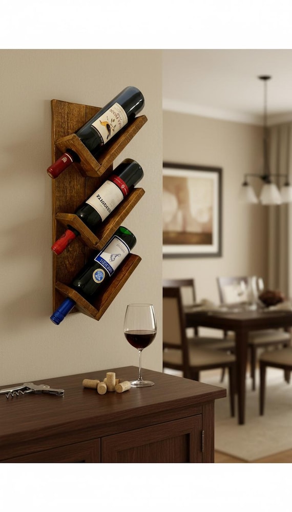 Rustikales Weinregal aus Holz für die Wand, Flaschenaufbewahrung im Landhausstil