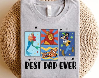 Maglietta Disney "Best Dad Ever", maglietta con i personaggi Disney dei papà, regalo per la festa del papà, maglietta coordinata per il viaggio in famiglia, simpatica maglietta per le vacanze con papà