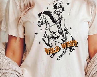 Chemise cow-girl Far West, chemise rodéo, t-shirt cow-girl rétro, chemise country, t-shirt concert country, t-shirt graphique western pour femme, sweat-shirt western