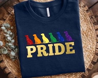 Camiseta para perro con orgullo, camiseta con arcoíris brillante para amantes de las mascotas, camiseta con gráfico LGBTQ, camiseta con silueta de perro del orgullo gay, regalo para aliados animales, camiseta para mascotas queer