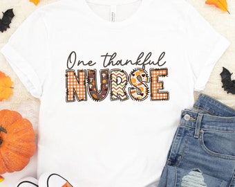 Camiseta de enfermeira agradecida, camiseta de enfermeira de ação de graças, moletom de enfermeira de outono, camiseta combinando de enfermeira, presente para enfermeira, camiseta de enfermeira da moda para o Halloween