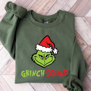 Grinch Squad Christmas Sweatshirt, Funny Holiday Shirt for Group or Family, Santa Grinch Face Tee,Matching Christmas Outfit,Xmas Party Shirt