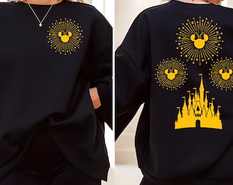 Sudadera con castillo de fuegos artificiales de Disney / Camiseta de Mickey y Minnie / Ropa mágica para viajes a parques temáticos / Regalo de Disney World, camiseta con castillo y fuegos artificiales