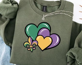 Sweatshirt coeurs Mardi Gras, pull femme coeur Mardi Gras, Coquette Mardi Gras, chemise Louisiane Mardi Gras Festival, cadeau femme Mardi Gras