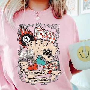 Camiseta "Life's A Gamble I'm Just Dealing", camiseta con temática de cartas de póquer, camiseta de vaquera Y2K de los 90, camiseta con carta de as, camiseta de chica de campo, camiseta 777 para mujer