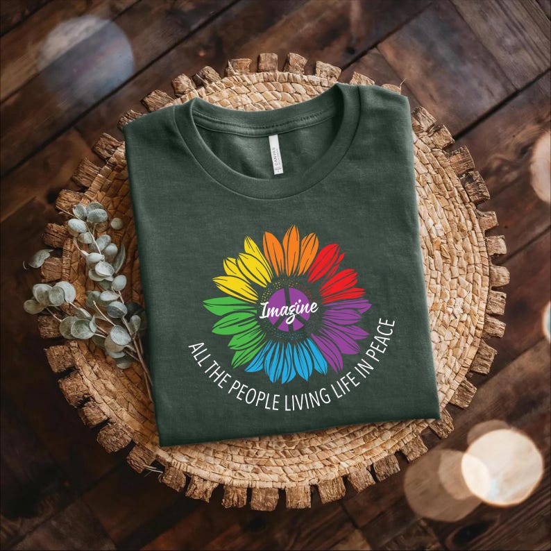Imagine Peace Shirt, Rainbow Sunflower Tee, All People Living Life in ...