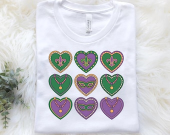 Chemise coeurs Mardi Gras, sweat femme Mardi Gras, t-shirt La Nouvelle-Orléans, chemise du festival de Mardi Gras en Louisiane, cadeau Mardi Gras, t-shirt coeurs bonbons