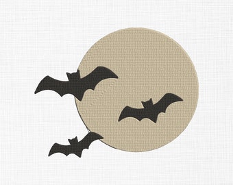 Diseño de bordado de murciélagos Diseño de bordado de murciélagos con luna Diseño de bordado de Halloween Bordado a máquina 5 tamaños Descarga digital