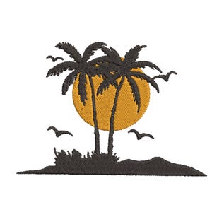 Palm Tree Machine Embroidery Design, Tree Embroidery Design, Plant Embroidery Design, Palm Tree with Sunset Embroidery Design, 5 Sizes
