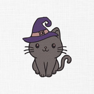 Happy Cute Halloween Cat Embroidery Design Cat in Witch Hat Embroidery Design Halloween Machine Embroidery 5 Sizes Digital Download