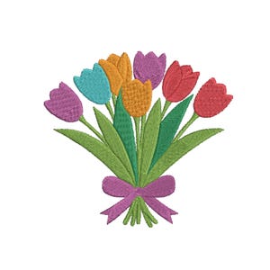 Tulip Bouquet Machine Embroidery, Colorful Tulip Embroidery, Flower Bouquet Embroidery, Spring Embroidery, Tulip Flower Embroidery, 6 Sizes