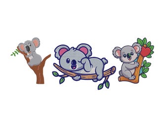 Cute Koala Bundle Embroidery, Koala On Branch Machine Embroidery Design, Koala Embroidery, Animal Embroidery, Koala Heart Embroidery,5 Sizes