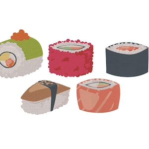 Sushi Bundle Embroidery Design, Sea Food Machine Embroidery Design, Sushi roll Embroidery, Cute Sushi, Japanese Sushi Embroidery, 5 Sizes