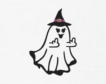 Flying Cute ghost embroidery design Ghost in witch hat Embroidery design Ghost showing middle finger embroidery design 5 Sizes Download