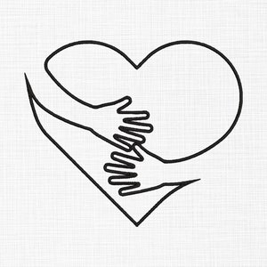 Könnte beinhalten: Eine schwarze Strichzeichnung eines Herzens, das von zwei Händen umarmt wird. Die Hände und das Herz sind auf einem weißen, strukturierten Hintergrund umrissen. Das Bild vermittelt ein Gefühl von Liebe und Unterstützung.