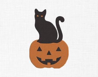 Halloween Cat on Pumpkin Embroidery Design Black Cat Embroidery Design Halloween Embroidery Design  Happy Pumpkin 5 Sizes Digital Download