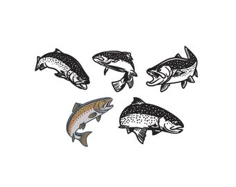 Trout Fish Embroidery Design, Rainbow Trout Fish Embroidery Files, River Fish Embroidery, Fish Machine Embroidery Design Files, 6 Sizes